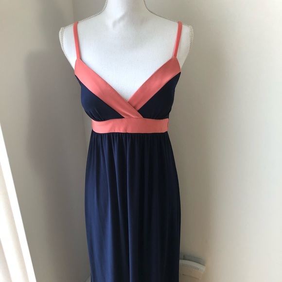 navy and coral maxi dress